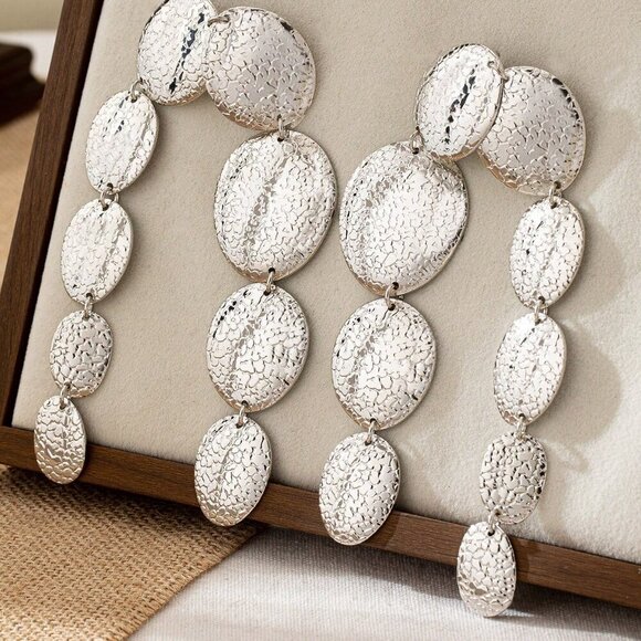 Yellow Gold Sexy Women's Oversized Exaggerated Round Cracked Patchwork Earrings - Picture 13 of 15